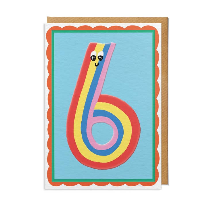 SANDERS DE ROEPER – wholesale Birthday card – Sixth (6th) Birthday Card — Smiling Rainbow Number