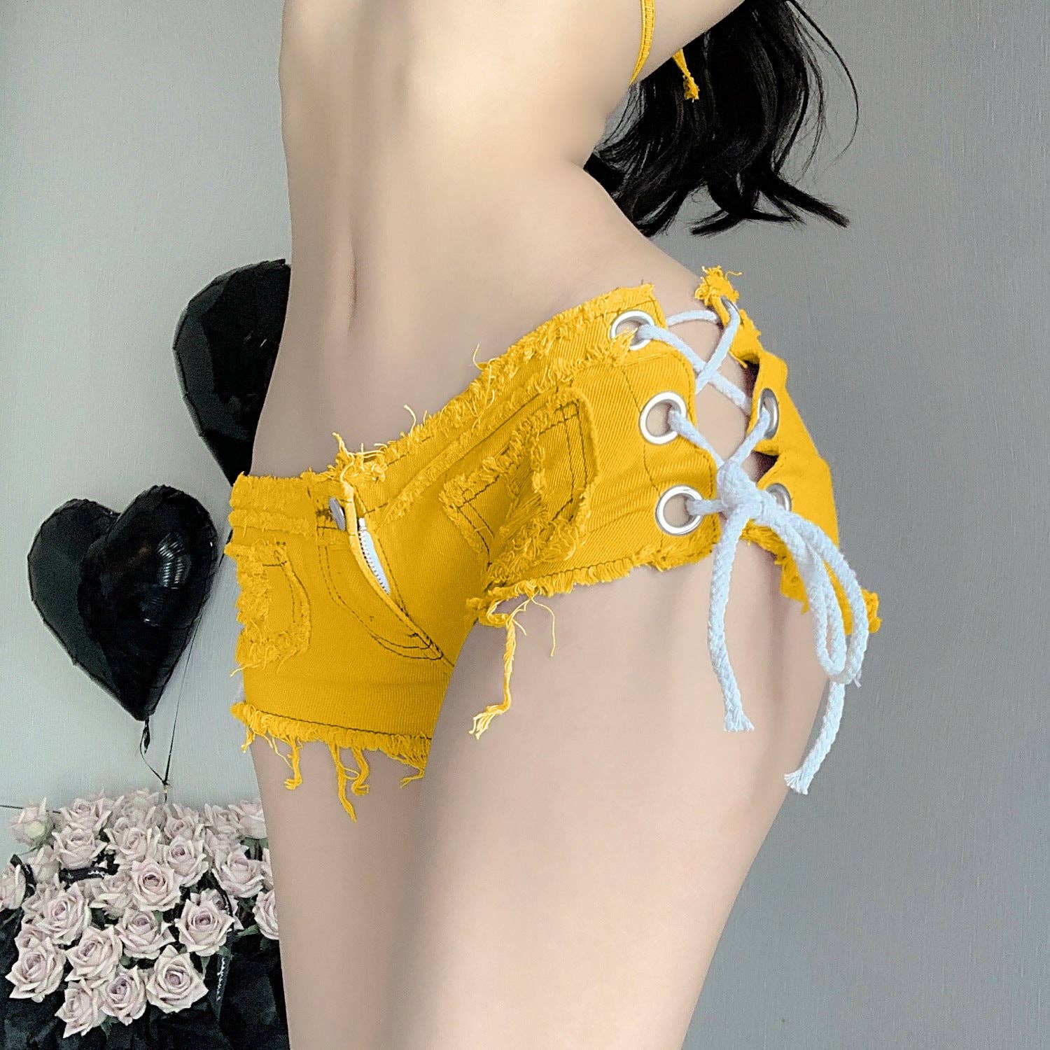 Tourtiwi – wholesale Shorts – Dam – Sexiga superkorta jeans med låg midja med snörning9