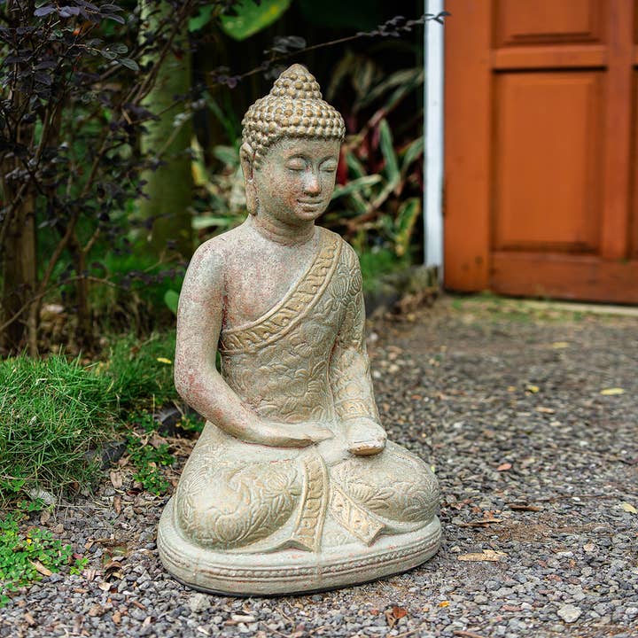 Sitting Buddha Batik Green - Fiber Cement for wholesale by Garden Age Supply