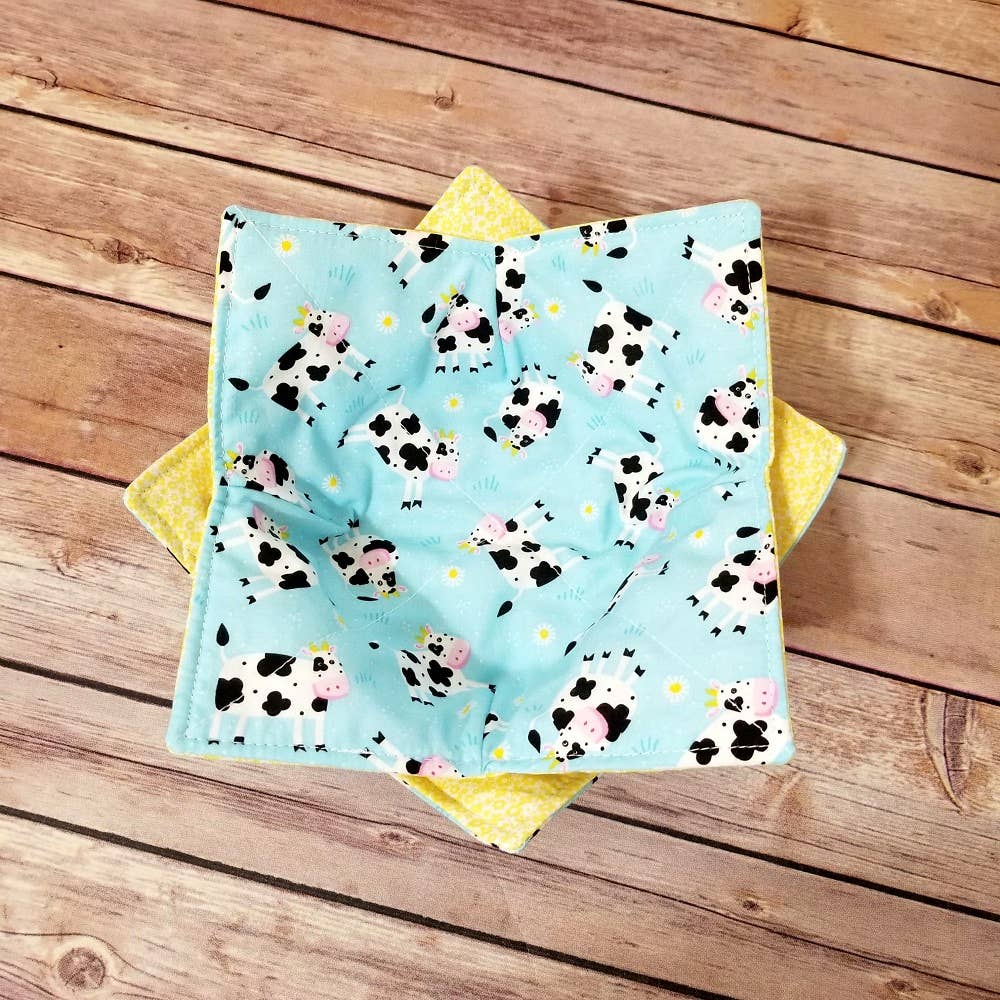 Burpie Bibs Boutique - Wholesale Oven Mitt/Pot Holder - Cows Bowl Cozy Hot Pad, Cow Print Padded Bowl Holder0
