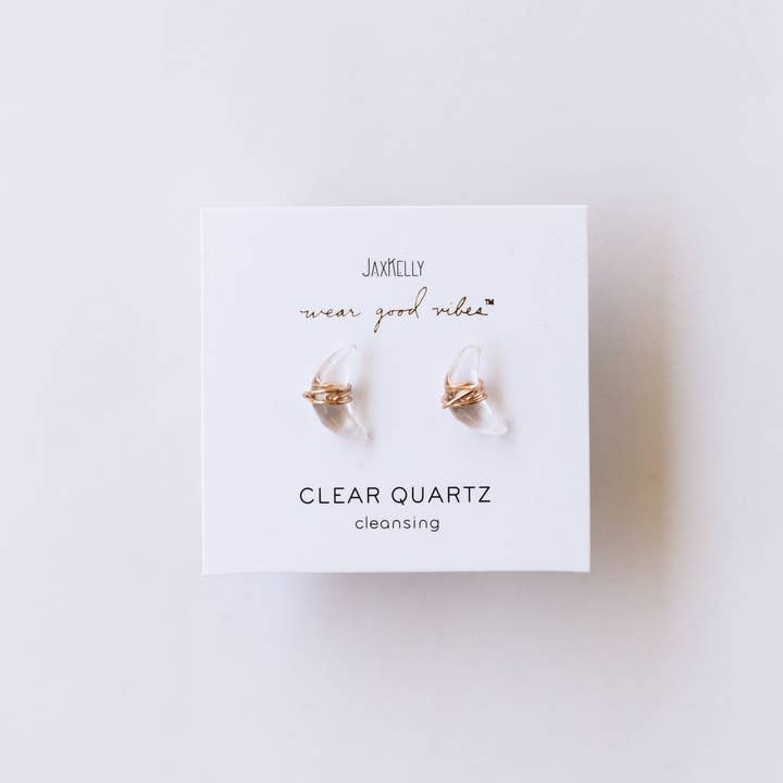 JaxKelly - Wholesale Stud/Post Earrings - Wire Wrapped Moon - Clear Quartz - Earrings2