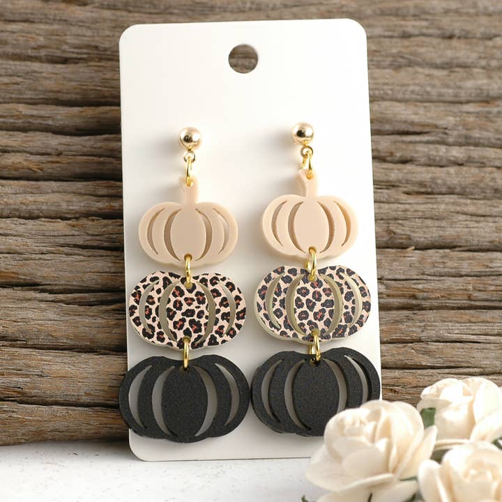 Pumpkin Earrings | Stacked Dangle Post Autumn Fall Acrylic for wholesale by Rocky Mountain Shops