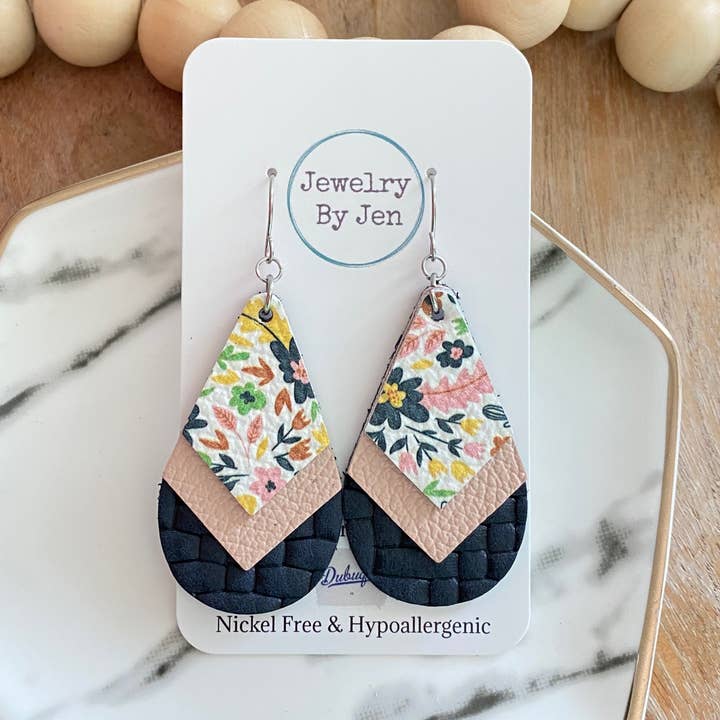 Triple Stacked Teardrop Earrings: Gentle Summer/Blush/Navy for wholesale by Jewelry By Jen