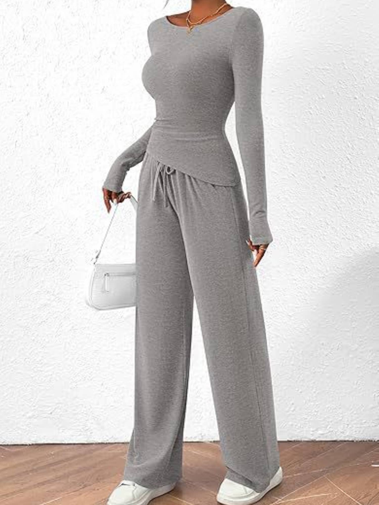 Anna Kaci Wholesale - Wholesale Lounge Set - Women's - Wide-Leg Lounge Set with Drawstring Closure1
