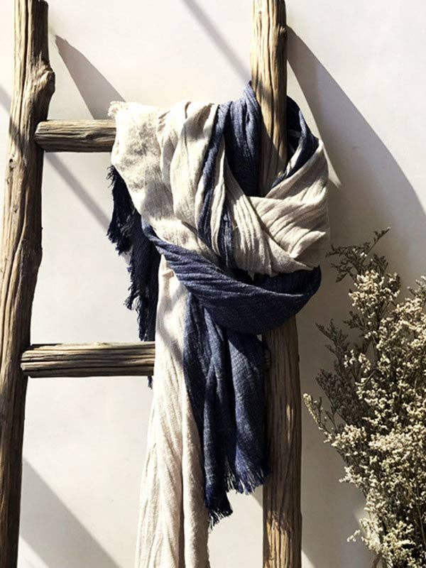 VividLux - Vente Écharpe – femme - Écharpe vintage en coton Ramie de couleur contrastante9