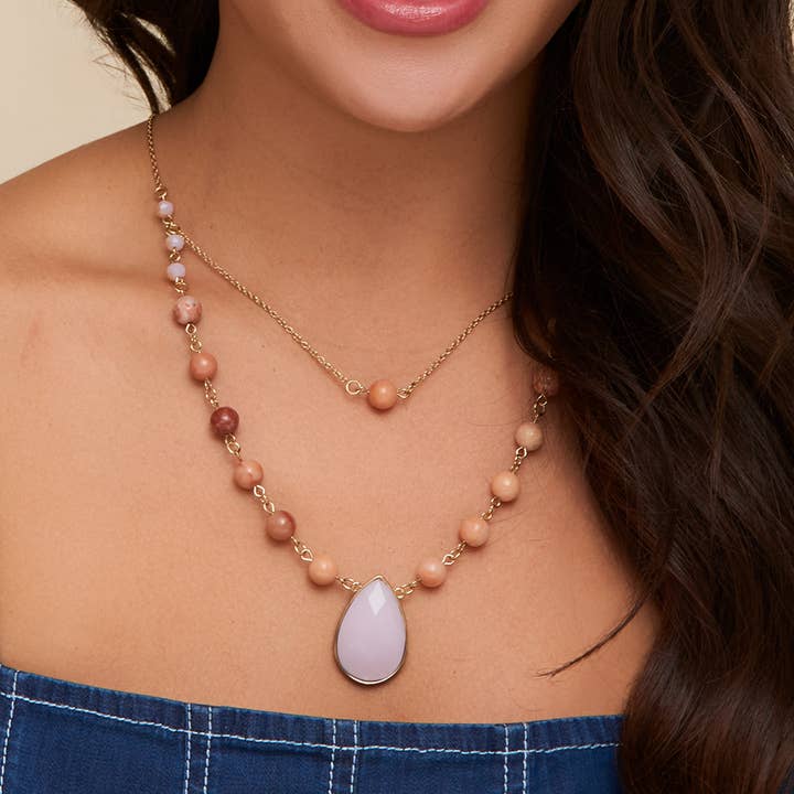 Lagerhalsband Zella 56 cm Äkta Stenpärlor Hänge för wholesale av Howard's