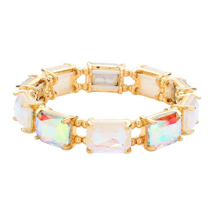 Pulsera de noche elástica con piedra tallada esmeralda para venta al por mayor de Madeline Love