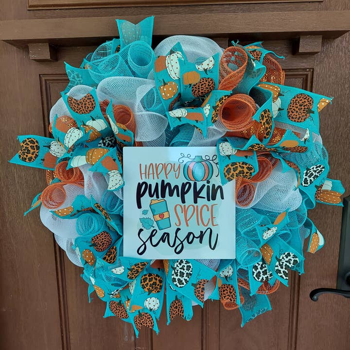 An Array of Wreaths, LLC – wholesale Wreath – Happy Pumpkin Spice Fall Deco Mesh Wreath