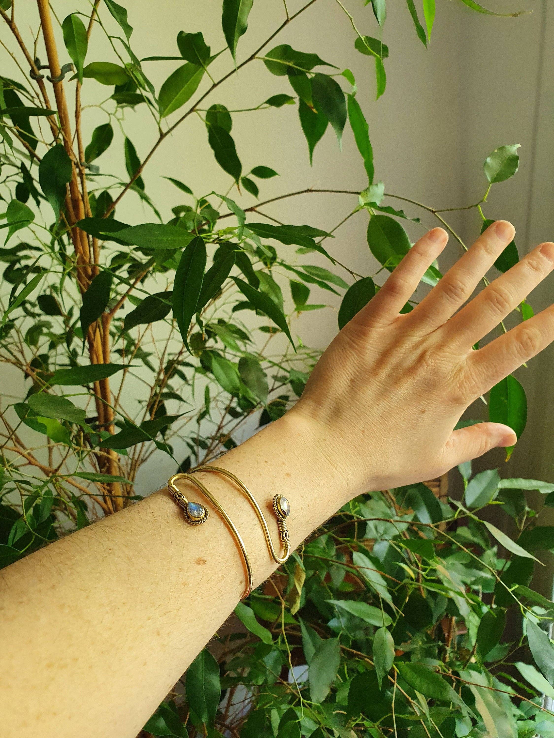 Kaali Boutique – wholesale Bangle bracelet – Spiral Boho Bracelet / Bangle / Turquoise / Brass / Arm Bracelet / Ethnic / Rustic / Bohemian / Hippie / Gypsy / Psy / Birthstone1