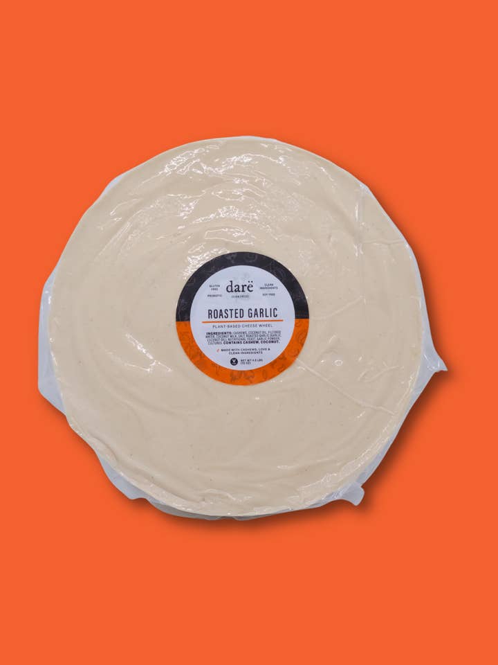 Roasted Garlic Plant-Based Cheese Wheel for wholesale by Darë Vegan Cheese