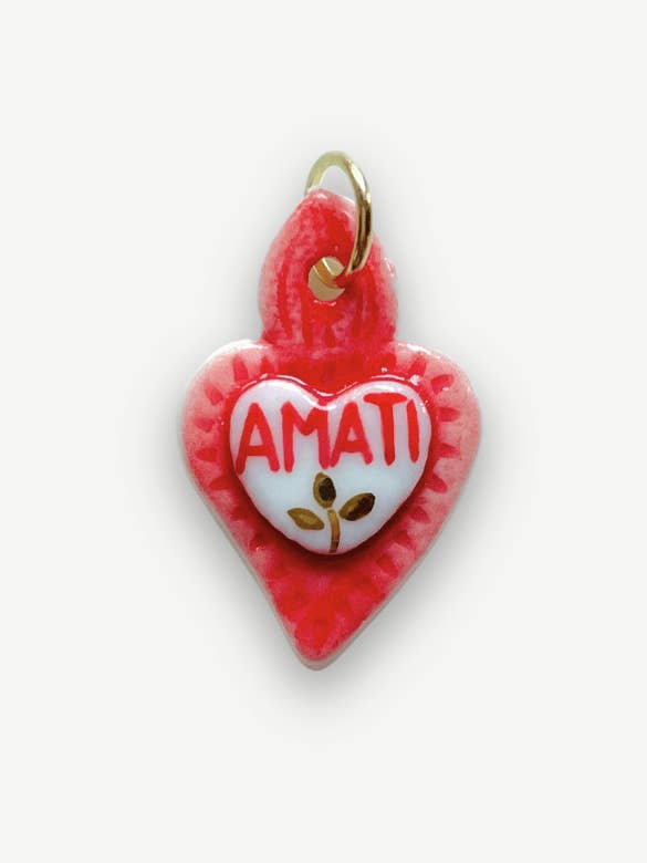 Charms - Pendente em Porcelana Coração Vermelho Amati por atacado de Tiké Jewels