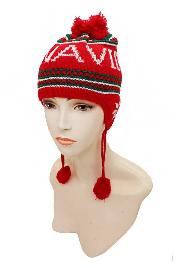 Cap Zone - Wholesale Beanie - Women's - FELIZ NAVIDAD knitted Beanies with Ear Covers