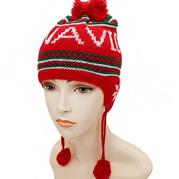 Cap Zone - Wholesale Beanie - Women's - FELIZ NAVIDAD knitted Beanies with Ear Covers0