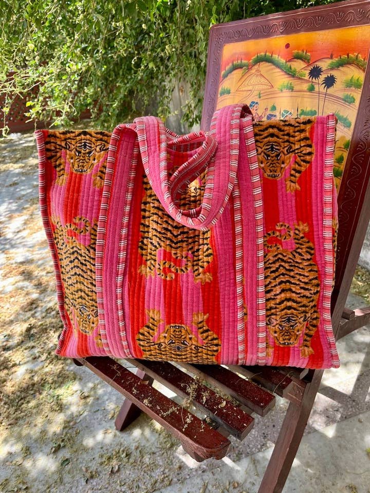 Handmade Quilted Cotton Velvet Floral Hippie Tote Bag for wholesale by Bhawana Handicrafts