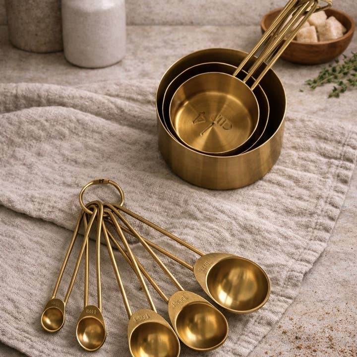 Solid Gold Measuring Cups & Spoons, Set of 9 for wholesale by Busa Designs