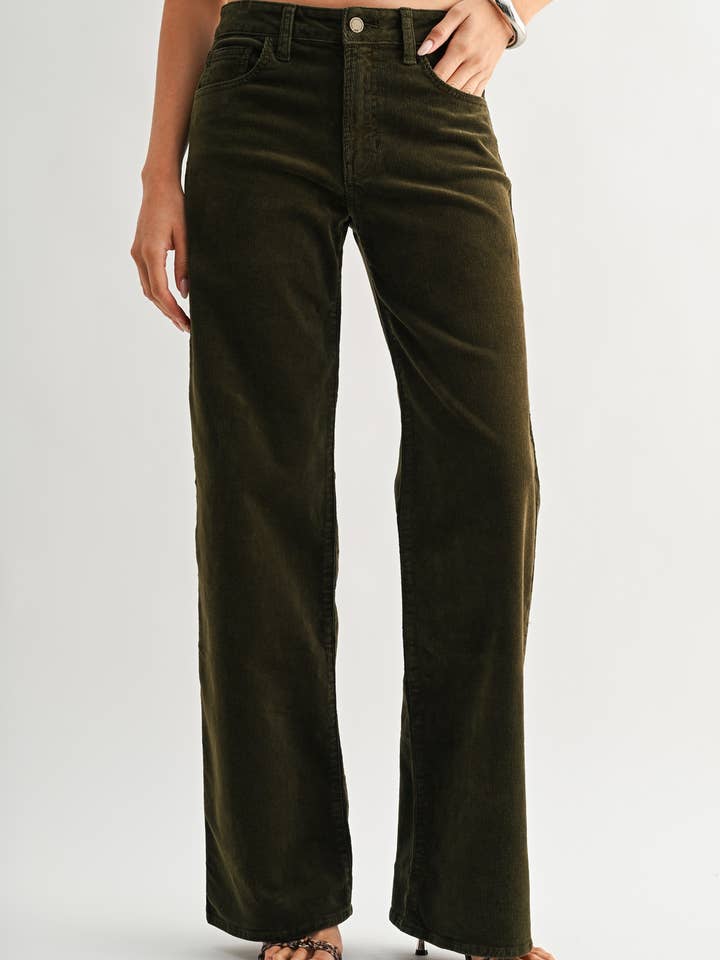 DP504J-C - OLIVE - Full Length Wide Leg Corduroy for wholesale by JBD