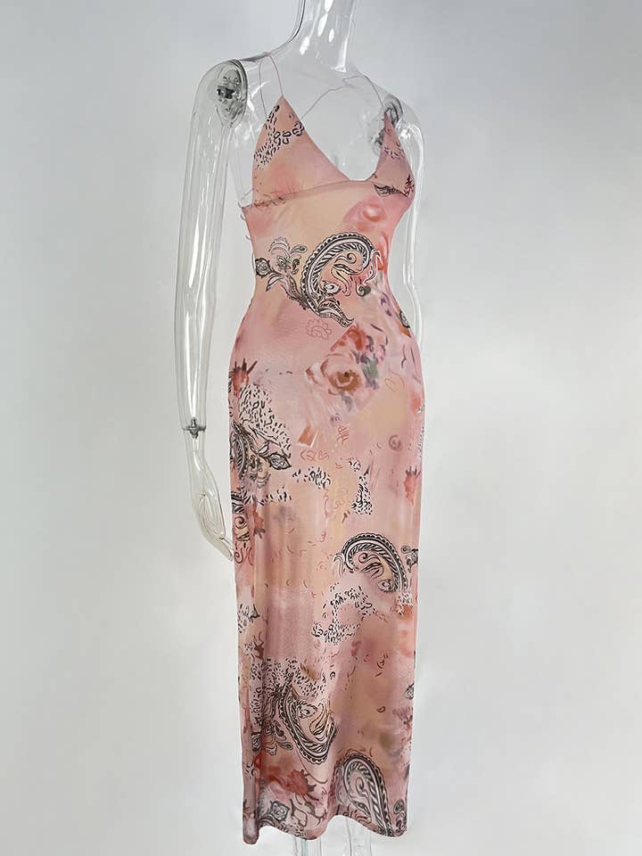 HIDDENBRAND - Wholesale Dress - Women's - Boho unique print sheer Mesh Butterfly Back Maxi Dress1