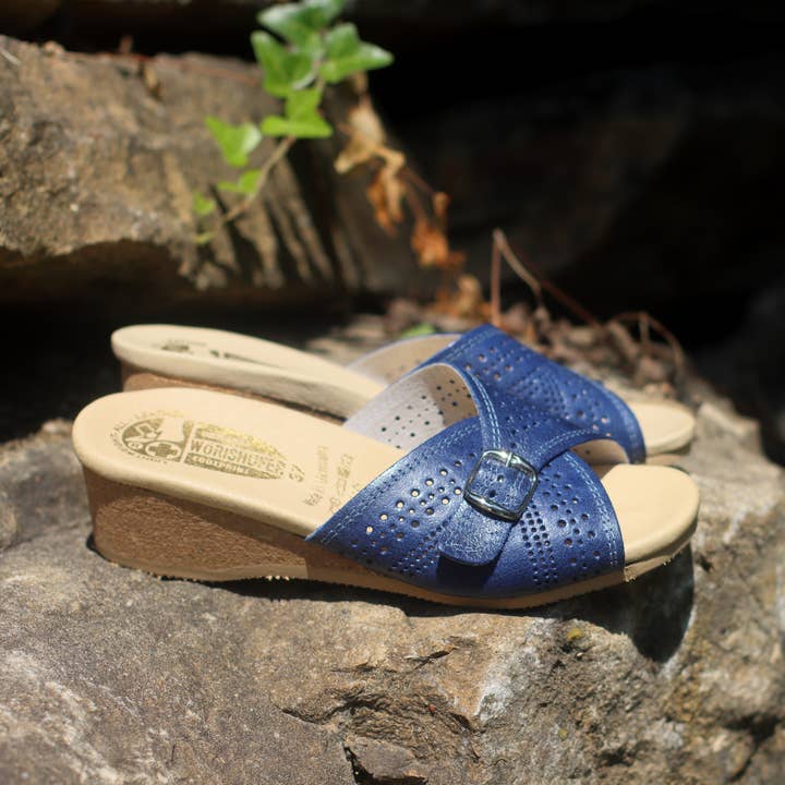 Worishofer - Wholesale Sandals - Women's - 251 Denim Vintage Leather & Cork Sandals - Blue1