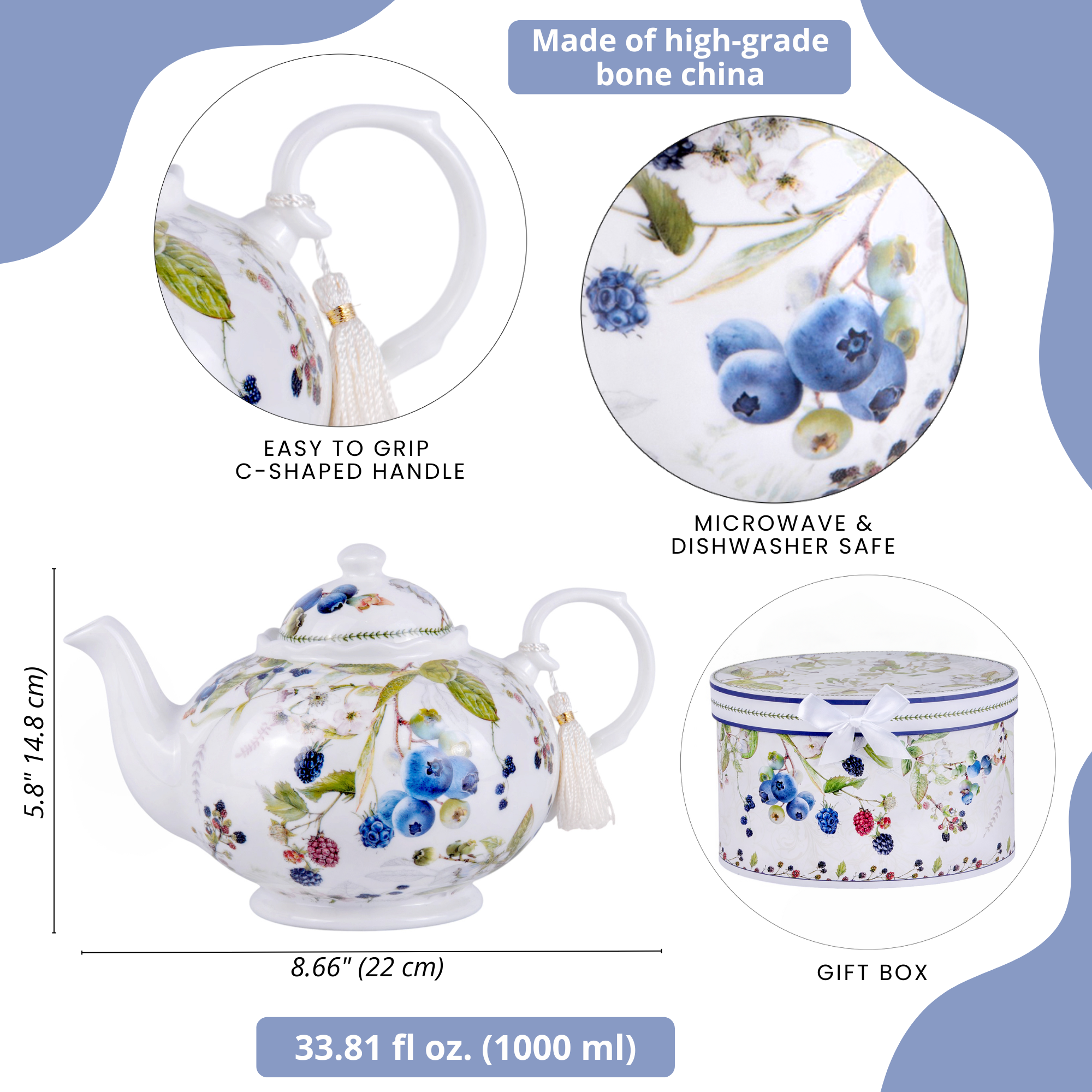 STP - Wholesale Tea Pot - Wild Berries Porcelain Teapot in Gift Box2