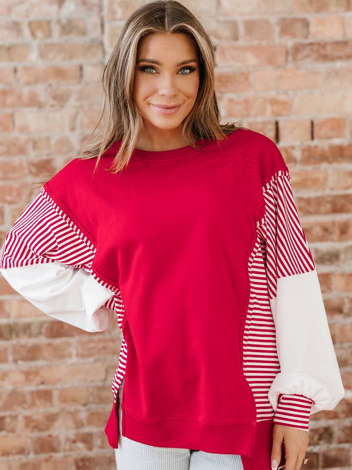 Stripe Patchwork Long Sleeve Colorblock Sweatshirt for wholesale by PRETTY BASH