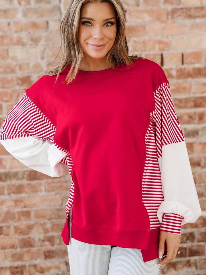 Streep Patchwork Lange Mouw Kleurblok Sweater voor wholesale door PRETTY BASH