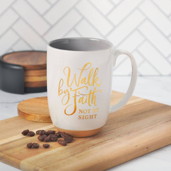 Christian Art Gifts - Wholesale Coffee Mug - Mug White/Gray Walk by Faith 2 Cor. 5:7