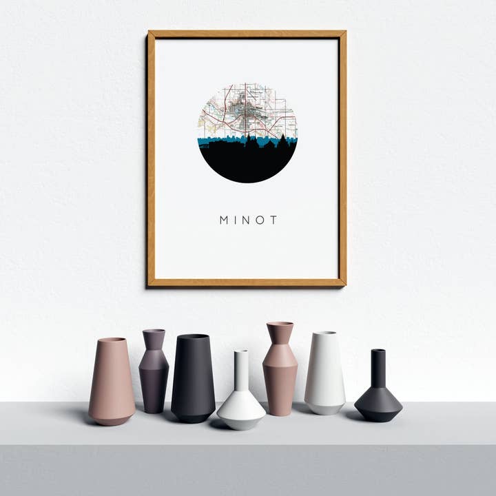 Paperfinch Design - Wholesale Art Print - Minot North Dakota skyline and map art print2
