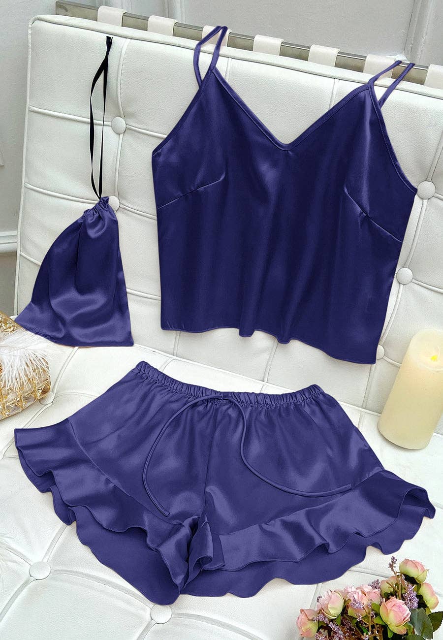Anna Kaci Wholesale - Wholesale Lounge Set - Women's - Satin Tank and Ruffle Hem Shorts17