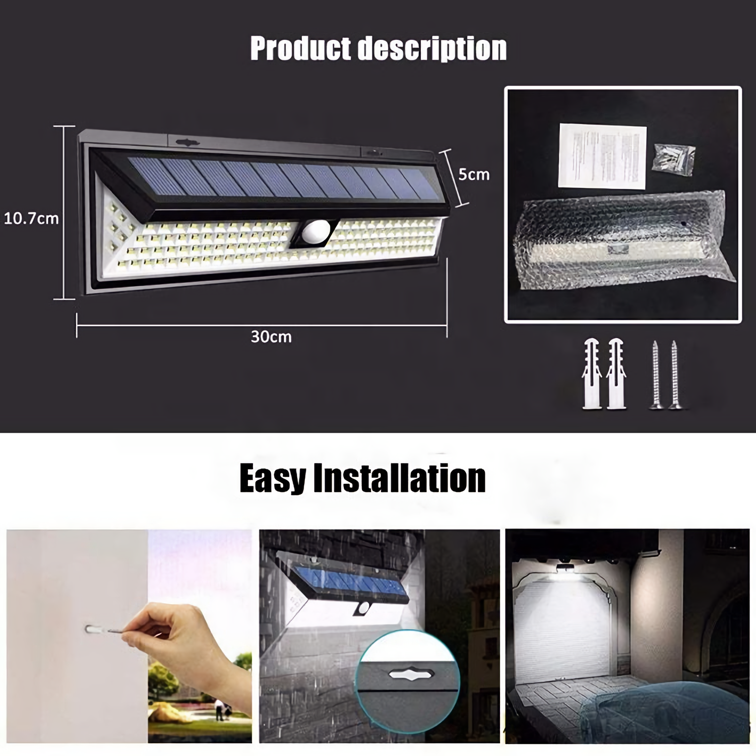 YI LIGHTING LLC - Wholesale Outdoor/Lawn Light - 12" Solar Light Outdoor with  PIR Motion Sensor 6000k 800LM1