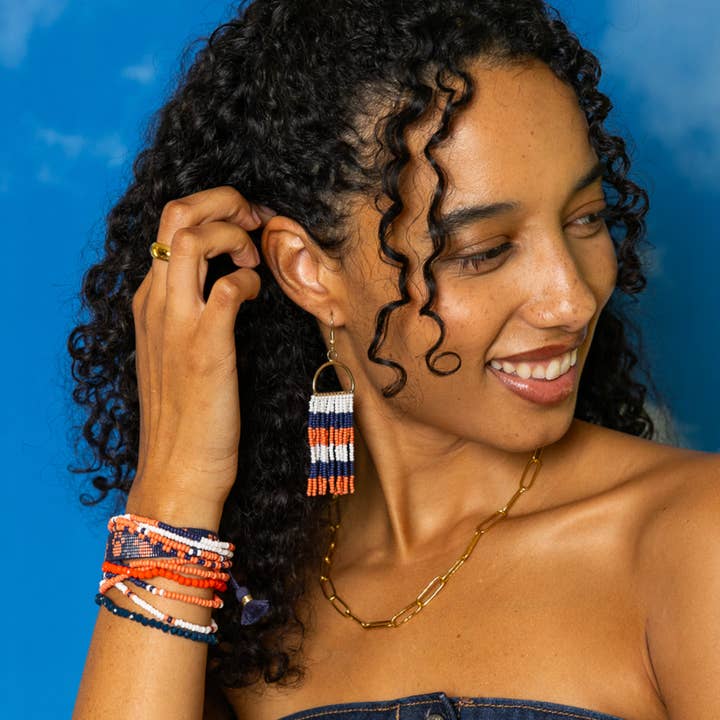 INK + ALLOY - Wholesale Beaded Bracelet - Game Day Color Block Beaded 10 Strand Stretch Bracelets Navy and Orange Wholesale1