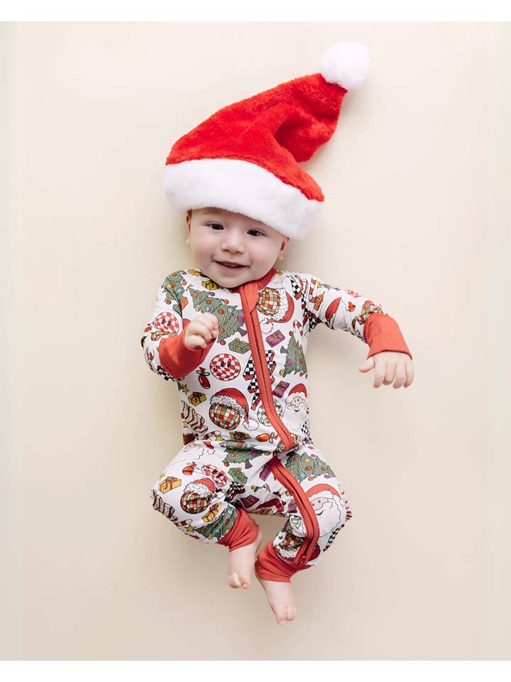Lucky Panda Kids - Wholesale Jumpsuit - Baby - Bamboo Baby Clothing Zip Romper | Retro Christmas1