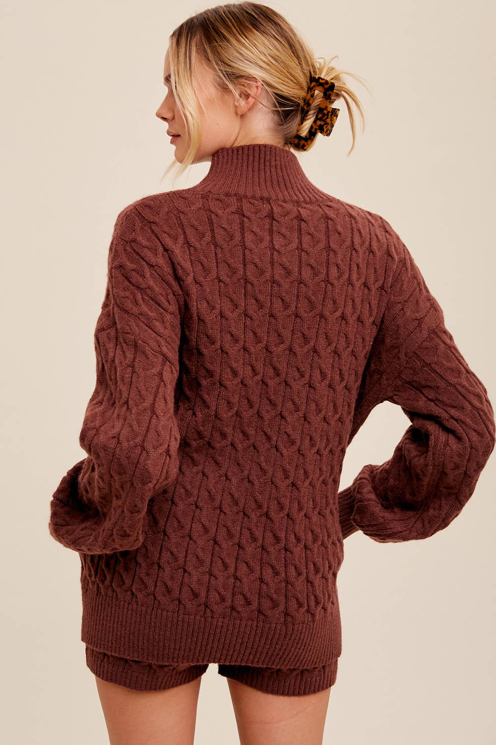 Listicle - Wholesale Lounge Set - Women's - Cable Knit Mock Neck Sweater Set LWSET0138