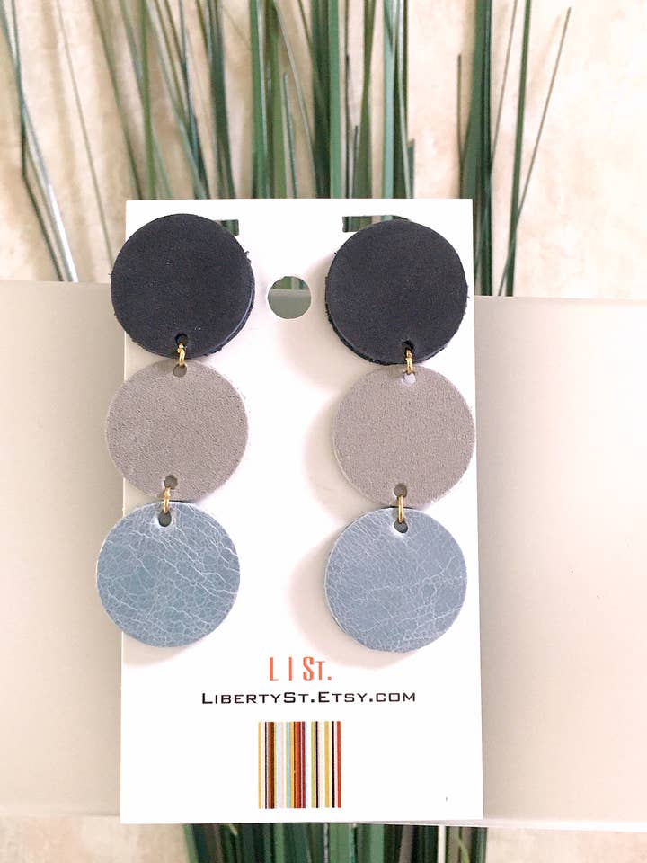 Leather Earring - Triple stud for wholesale by Liberty St