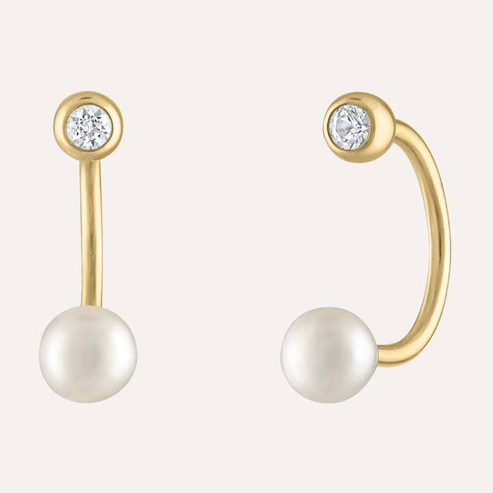 Weißer Saphir + Perlen Circular Barbell für den Großhandel von Kelly Bello Design