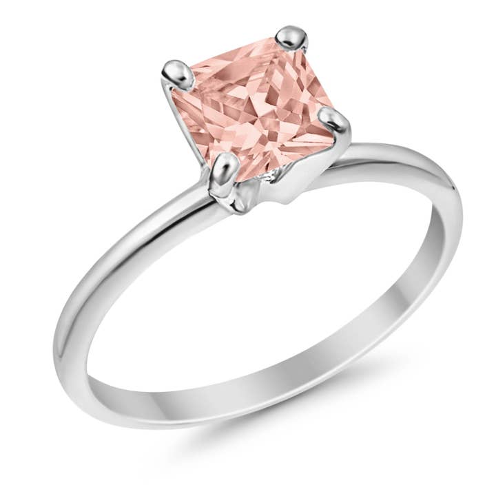 Solitaire Wedding Ring Princess Cut Simulated Morganite CZ for wholesale by Blue Apple Imports