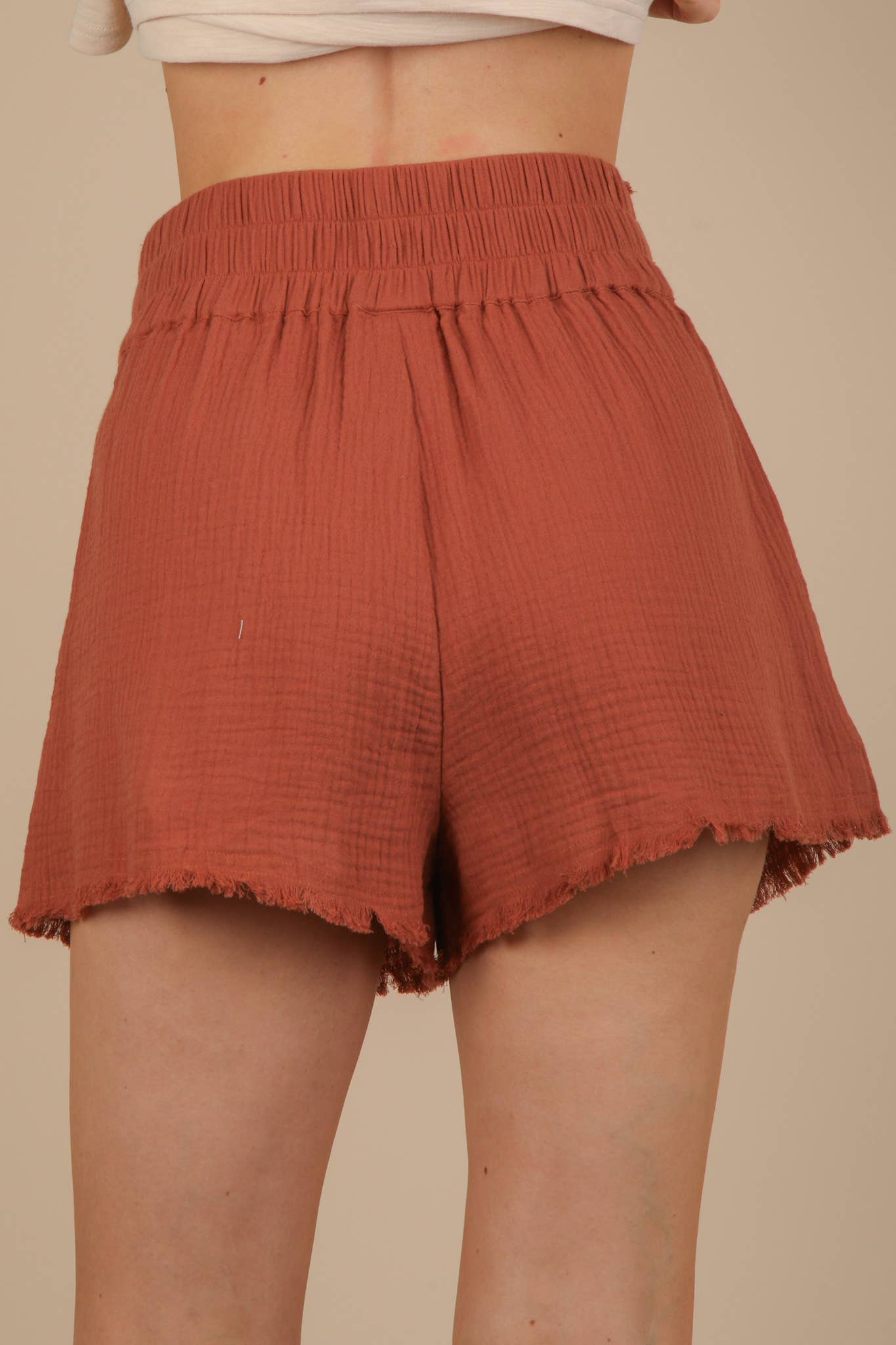 VERY J - Wholesale Shorts - Women's - NP70879-Cotton Gauze Shorts W/ Front Tie3