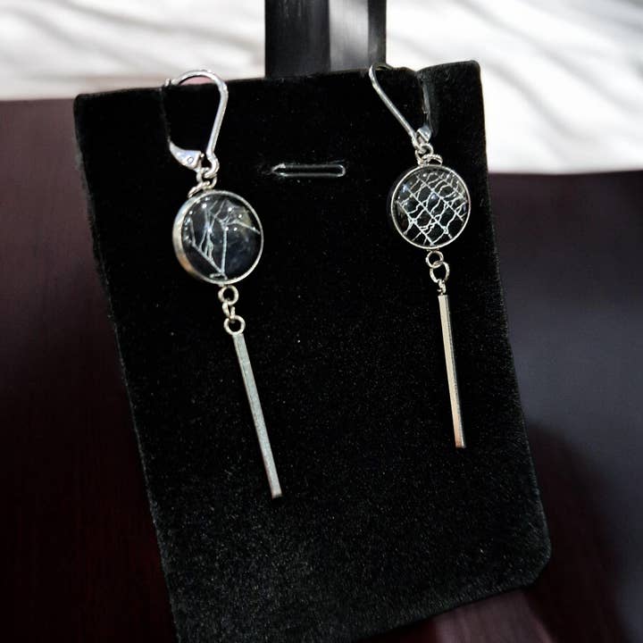 Hell Kitten RVA - Wholesale Dangle Earrings - Real Spiderweb Vertical Bar Dangles1