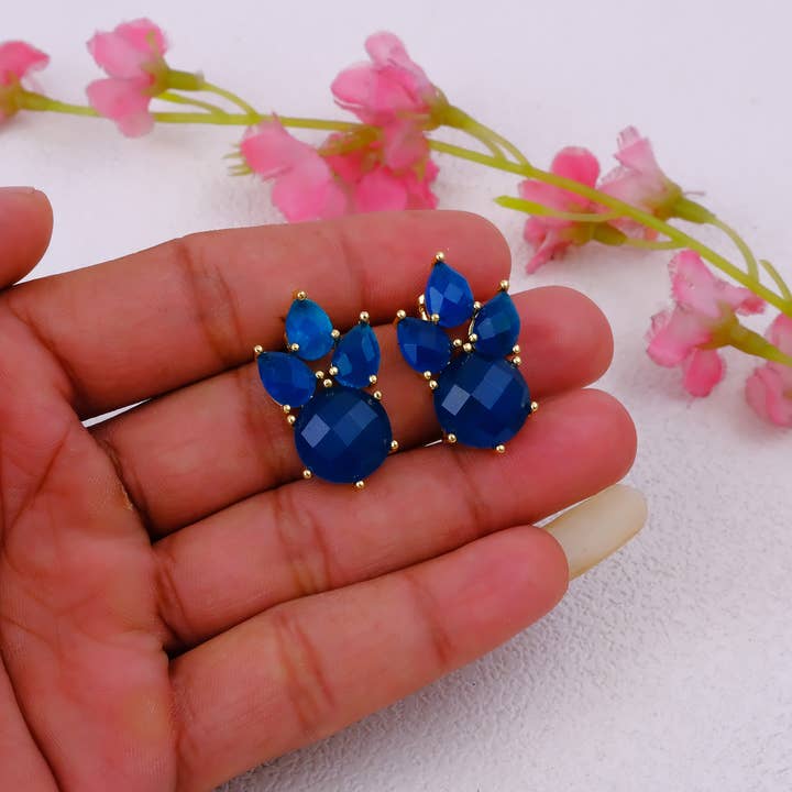 Neon Apatite Candy Drop Stud Handmade Gemstone Prong Studs for wholesale by El Joyero