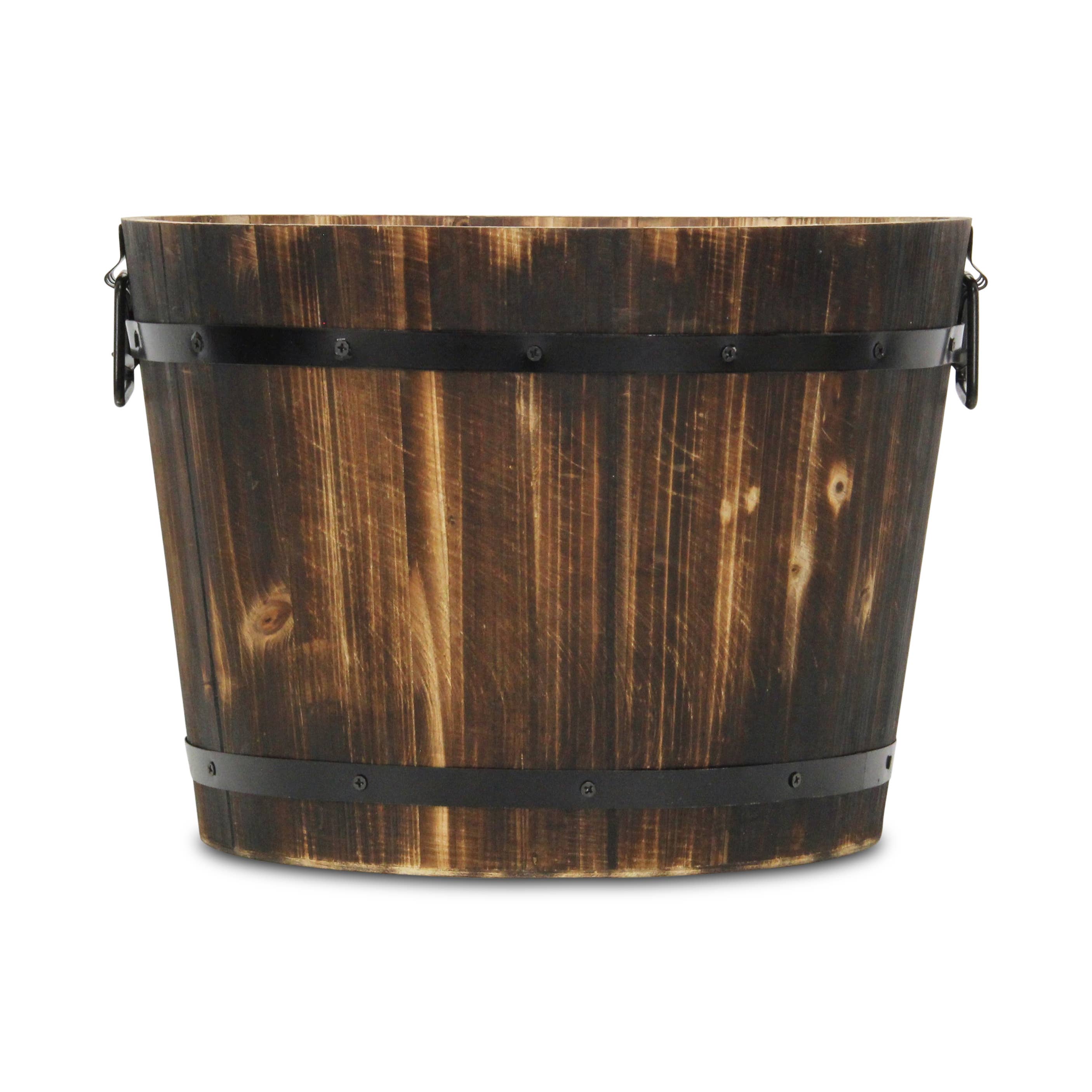 Cheungs Home Decor - Vente Pot - Seau décoratif en bois marron foncé Mariva avec accents et poignées en métal17