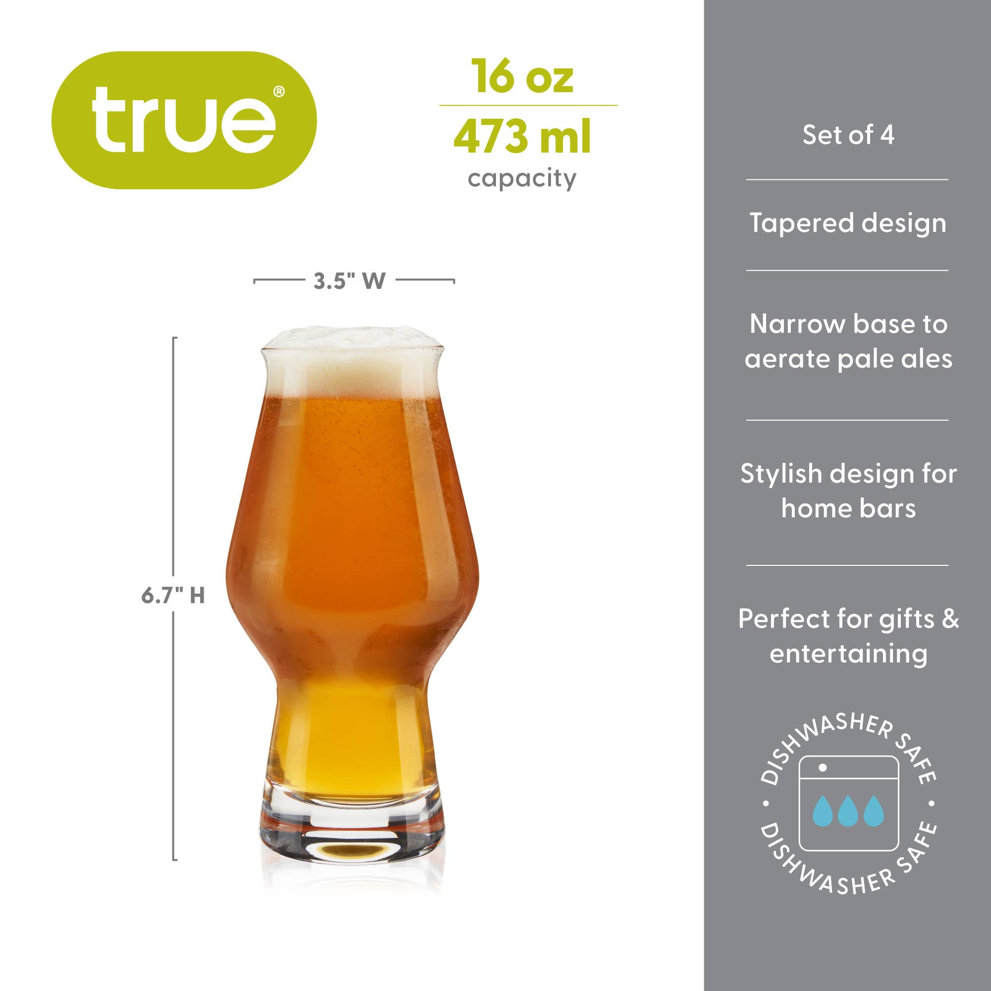 TRUE - Wholesale Beer Glass/Mug - Tapered Glass IPA Beer Glasses Set of 45