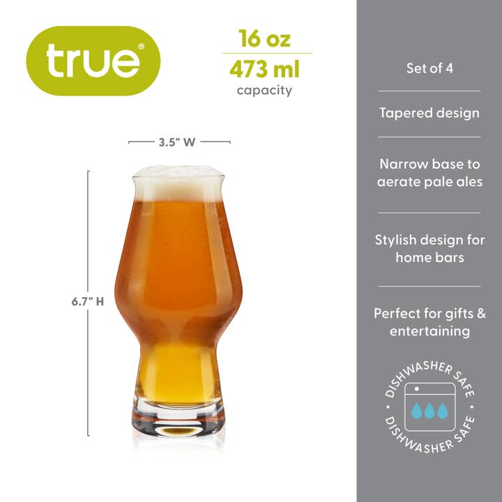 TRUE - Wholesale Beer Glass/Mug - Tapered Glass IPA Beer Glasses Set of 45