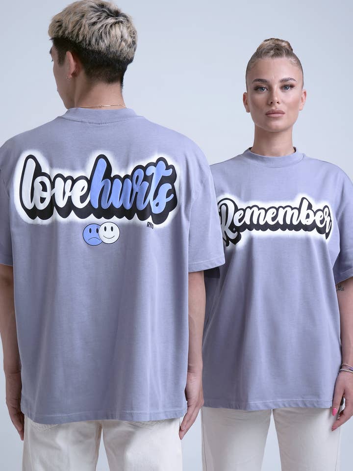 RYWD Unisex Oversize Streetwear Love Hurts Tee Lilla for engroshandel hos Remember you will die - RYWD