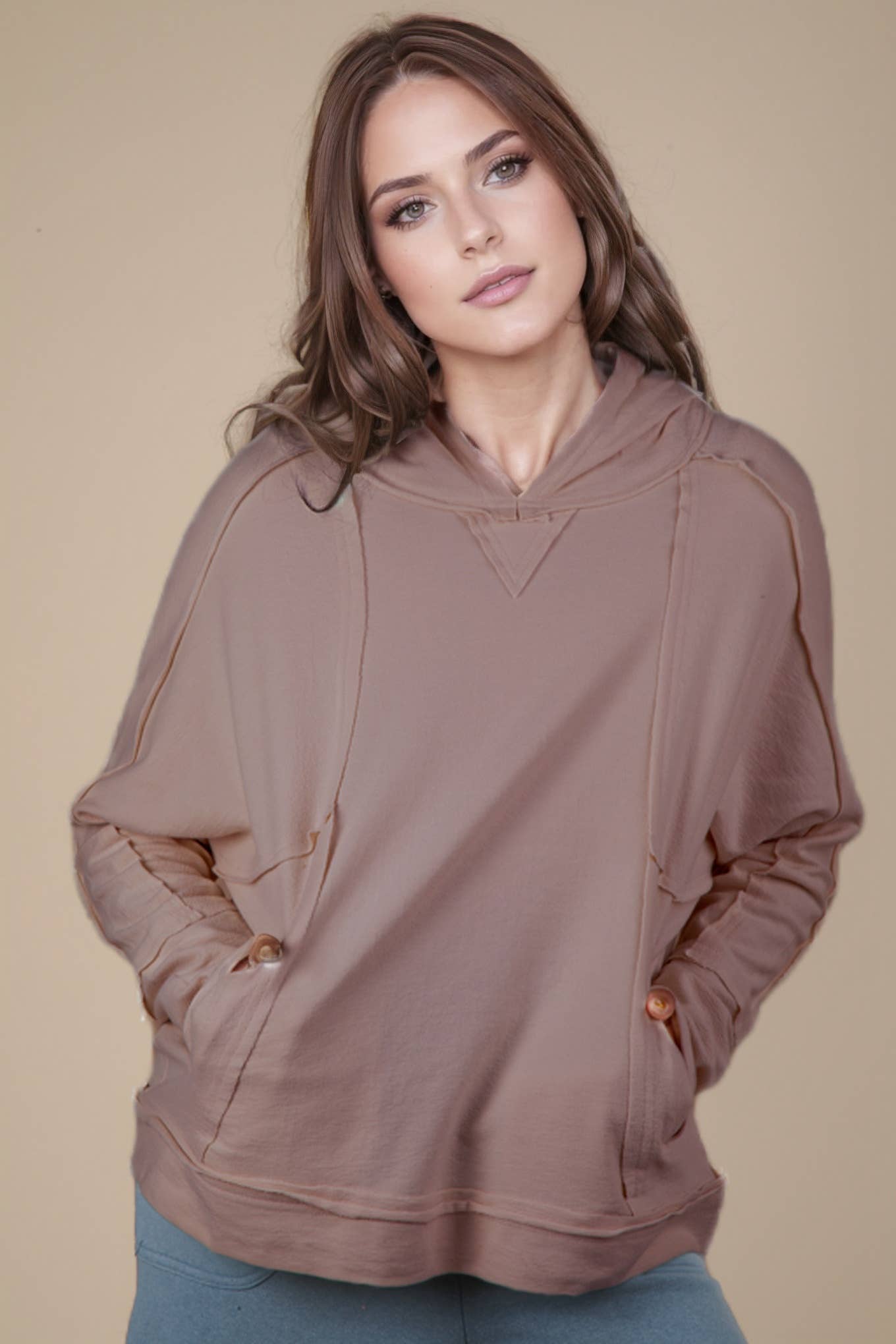 VERY J - Venta al por mayor Jersey corto de punto - Mujer - Top de punto con capucha NT11689-Raw Edge con bonito detalle3