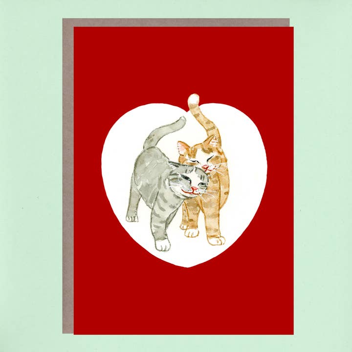 Couple de chats avec cœur pour la vente par Flower Bird Art Studio