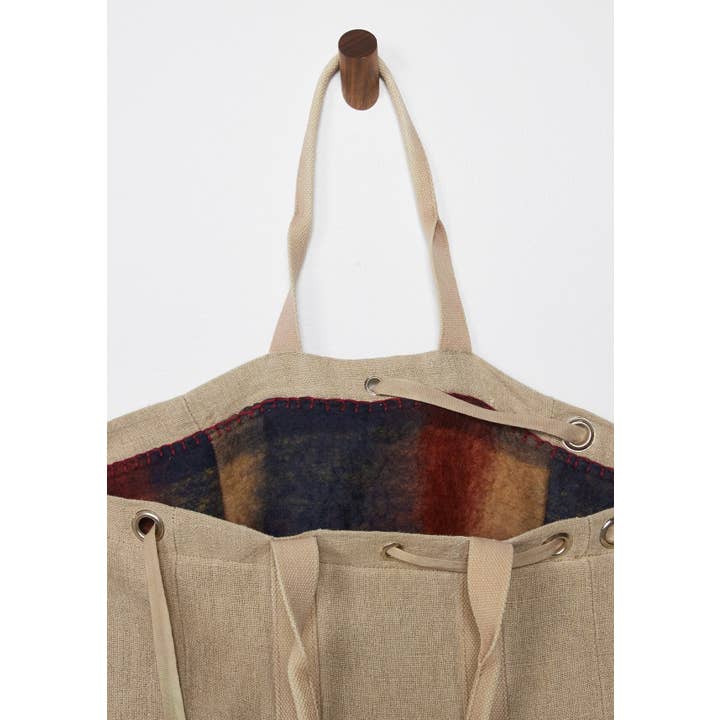 Large Reversible Canvas Tote Bag with Navy Plaid Interior for wholesale on Faire3