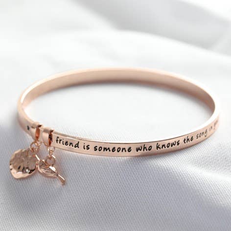 New Friend Meaningful Word Bangle Rose Gold for wholesale by Lisa Angel