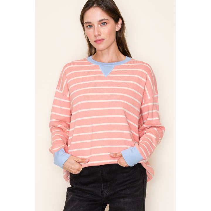STACCATO - Wholesale Knit Sweater - Women's - OVERSIZED STRIPED COLOR CONTRAST CREW NECK LONG SLEEVE PULLO
