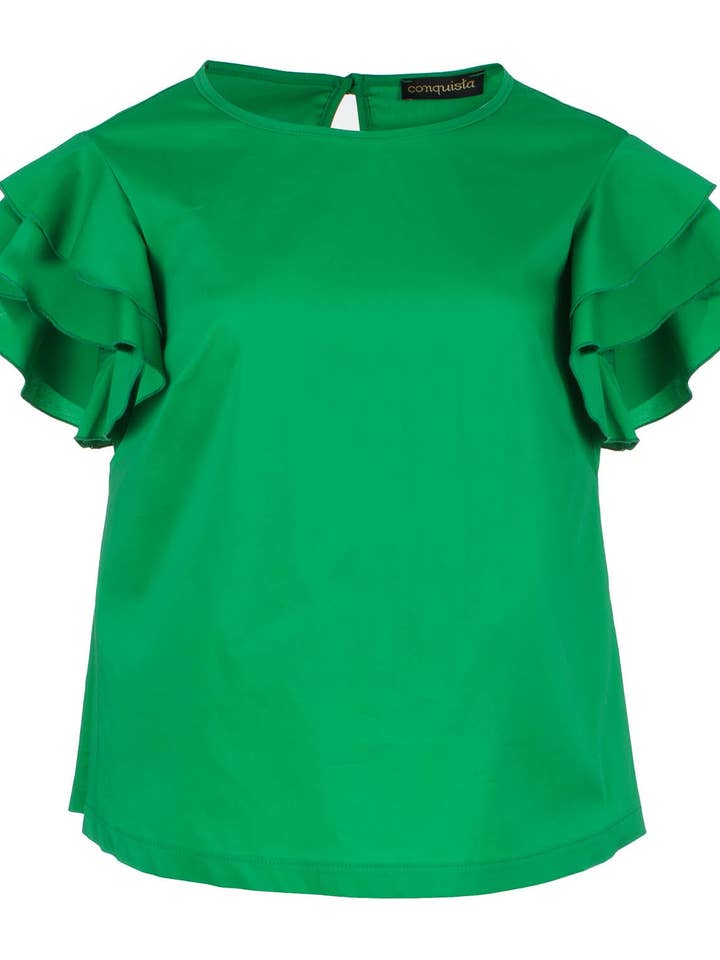 Top vert à détails volantés pour la vente par conquista