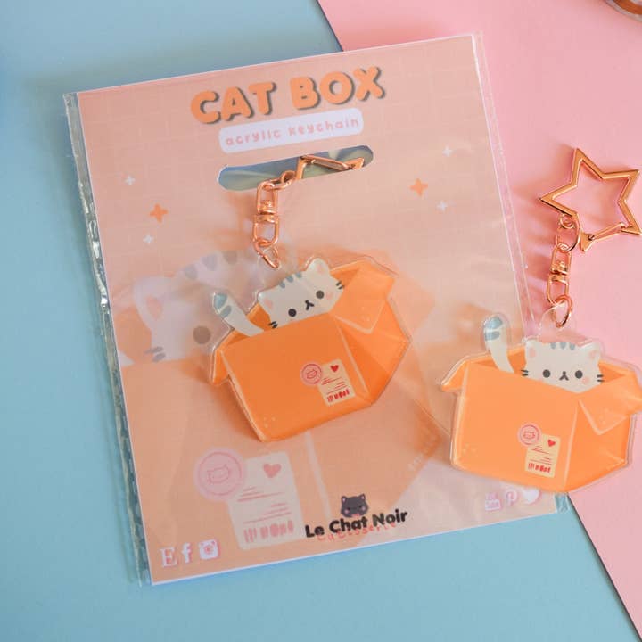 Porte-clés transparent Kawaii « Cat Box » pour la vente par Nekojima Studios