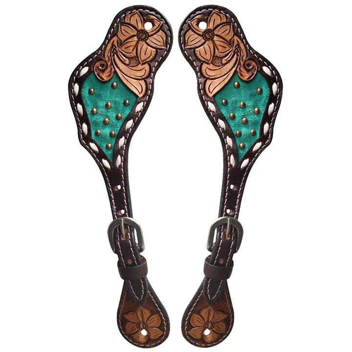 HILASON - Wholesale Horseback Riding Gear - Spur Strap American Leather Floral Carving Hand Paint